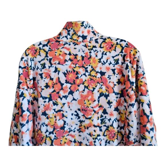 LANDS END Women's Tall L LT Fleece 1/4 Zip Top Floral Orange Green Soft 42" - Picture 6 of 8